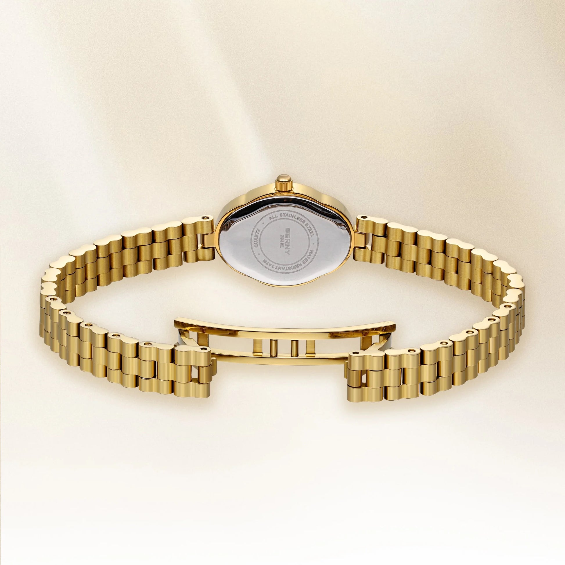 Small Gold Watches for Women, Dainty Luxury Irregular Oval Dial, Stainless Steel Bracelet Watch, Adjustment Tool Included, Waterproof, Minimalist Ladies Analog Quartz Wrist Watch (Green)