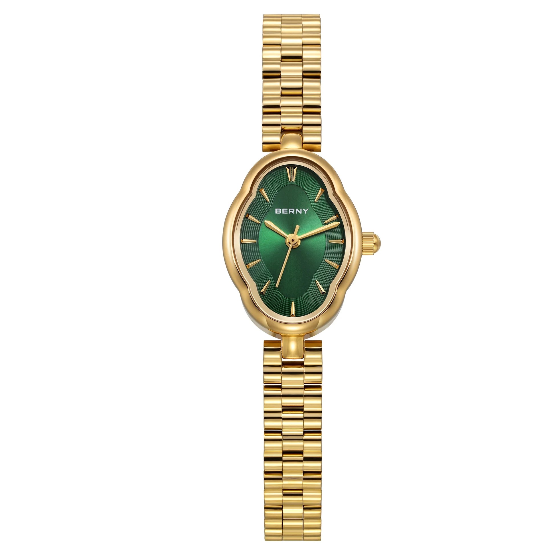 Small Gold Watches for Women, Dainty Luxury Irregular Oval Dial, Stainless Steel Bracelet Watch, Adjustment Tool Included, Waterproof, Minimalist Ladies Analog Quartz Wrist Watch (Green)