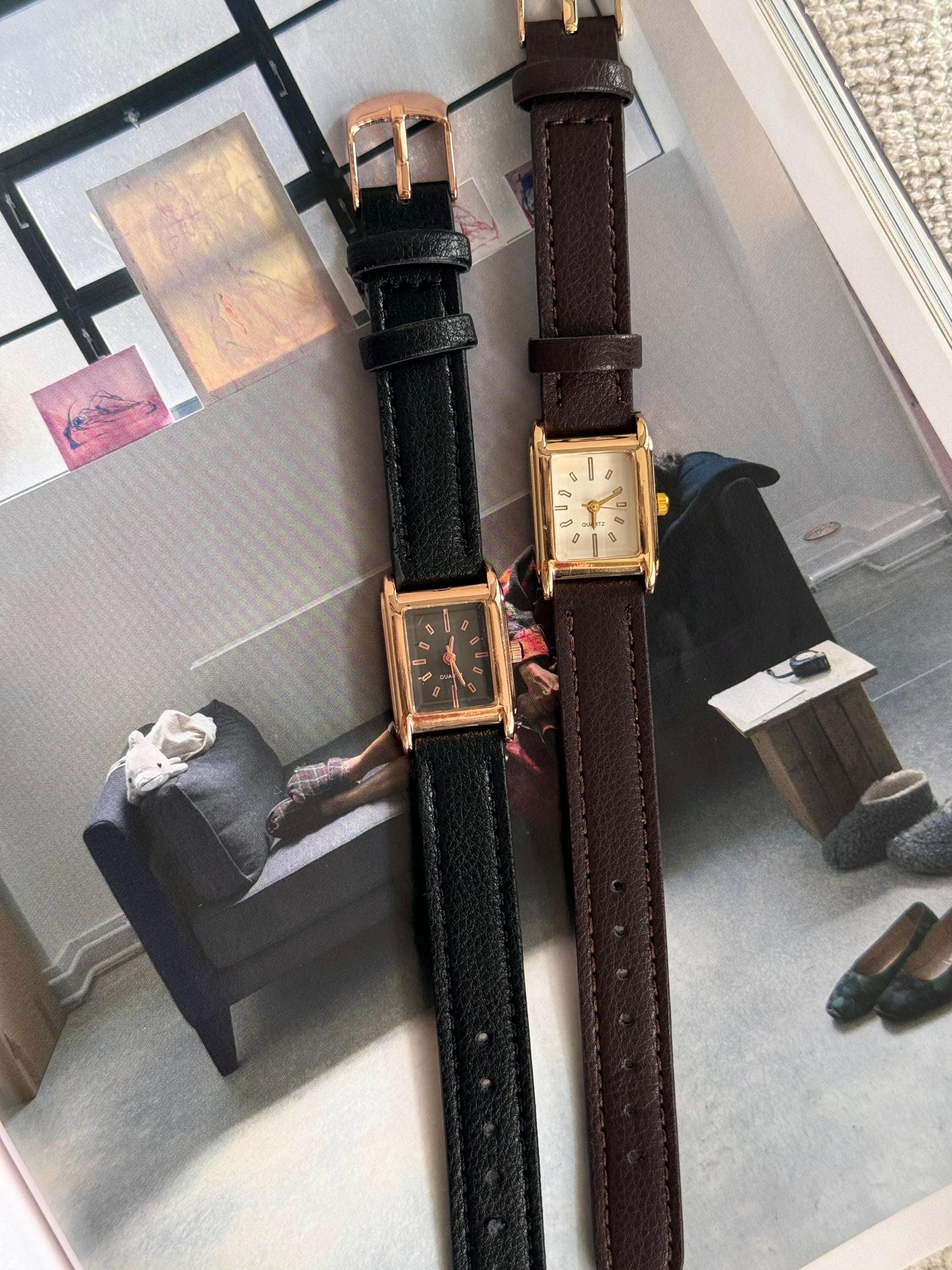 Elegant Rectangle Women'S Watch – Gold Tone Case, Faux Leather Strap, Minimal Classic Design, Ideal Gift Accessory, Anniversay Gift