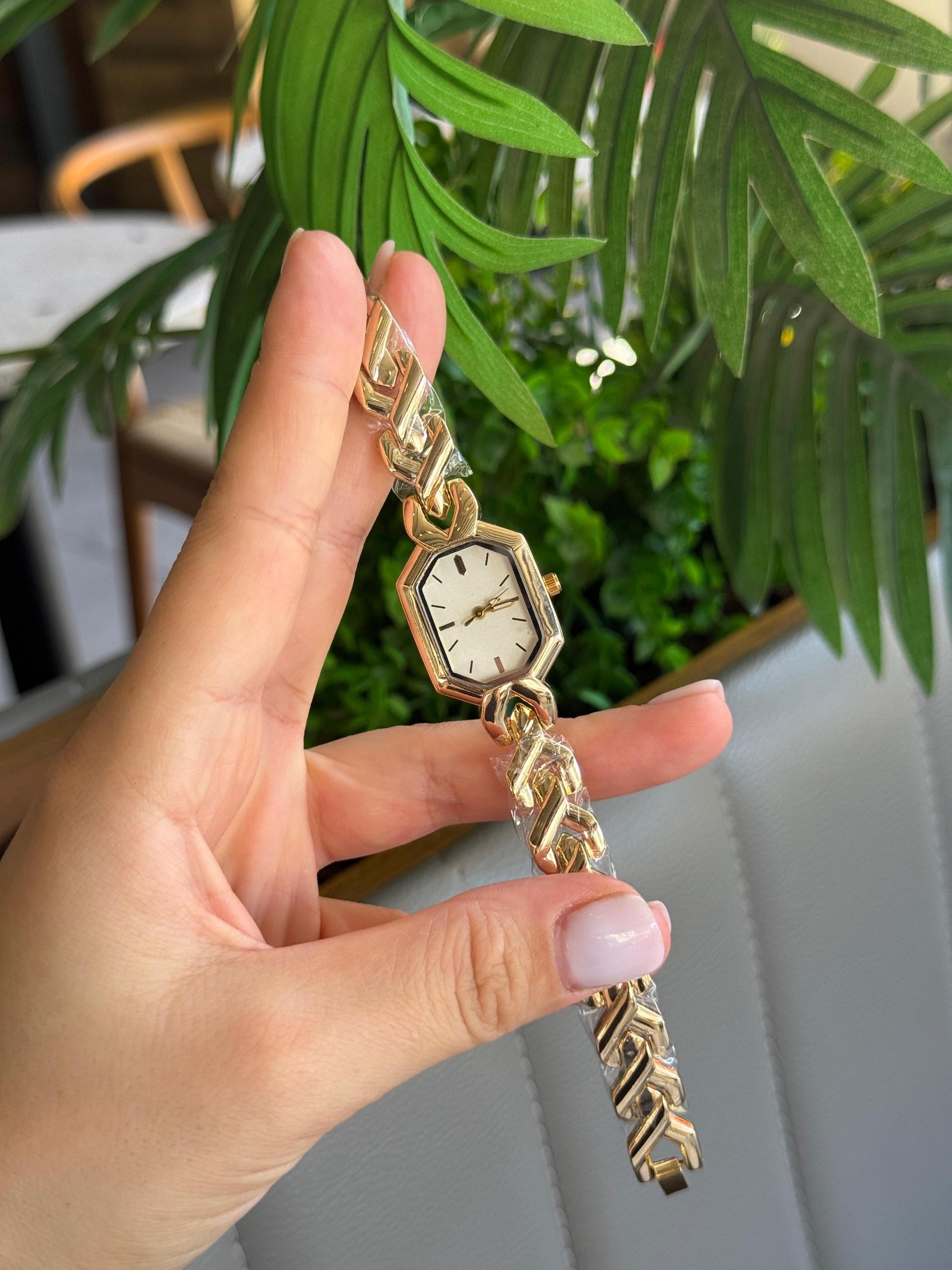 Vintage Style Gold Link Bracelet Women’S Watch – Elegant Octagon Face Retro Wristwatch, Bestfriend Gift or Anniversay Gift