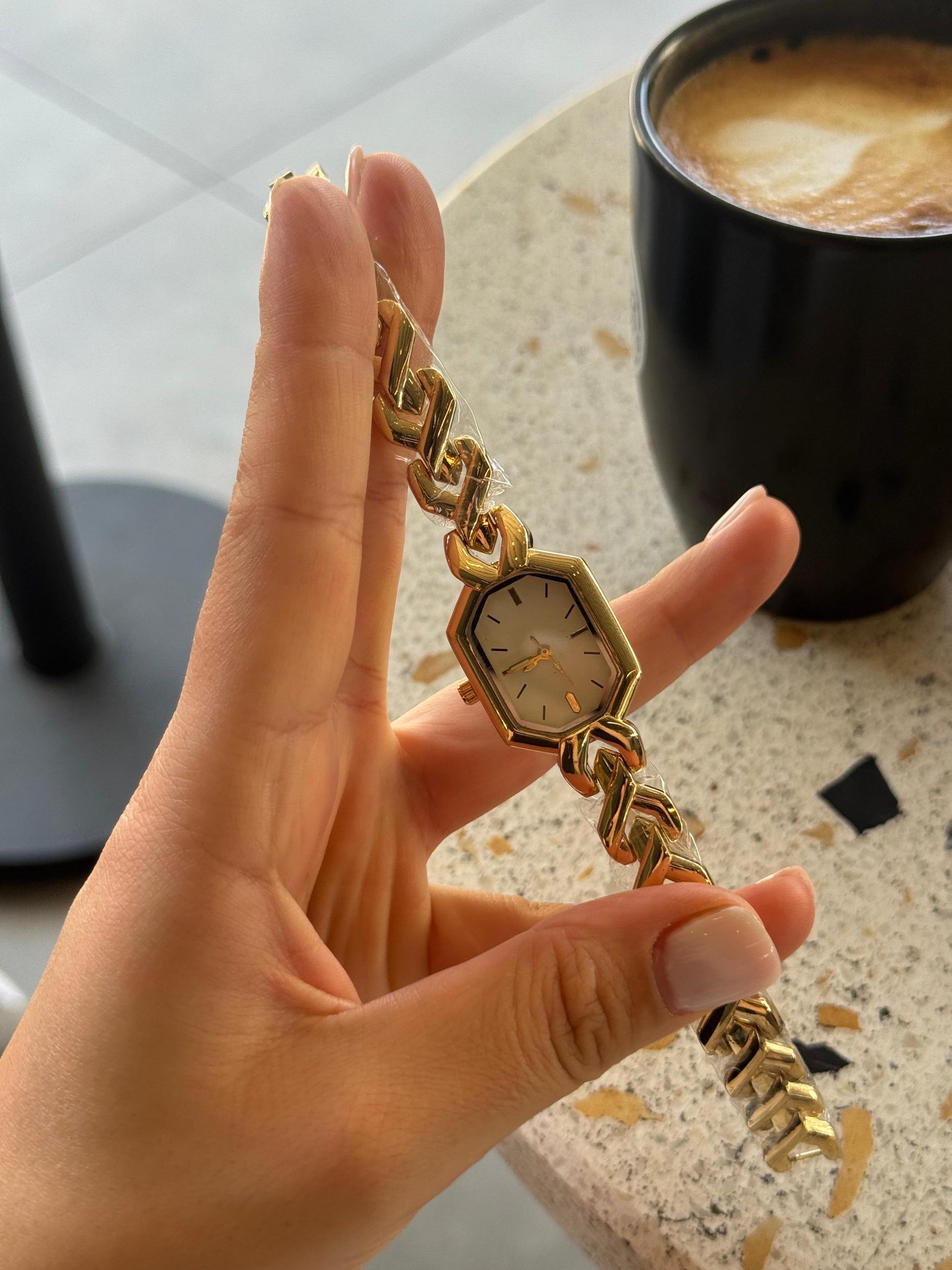 Vintage Style Gold Link Bracelet Women’S Watch – Elegant Octagon Face Retro Wristwatch, Bestfriend Gift or Anniversay Gift